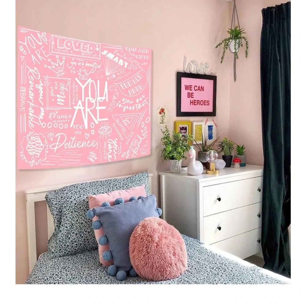 Hot Pink and White YOU ARE Tapestry new 60x80
